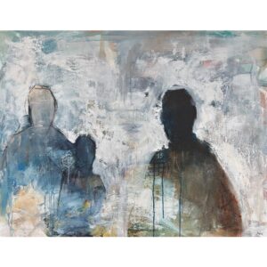 Maleri af Hoier af med mennesker og lyse og blålige ffarver