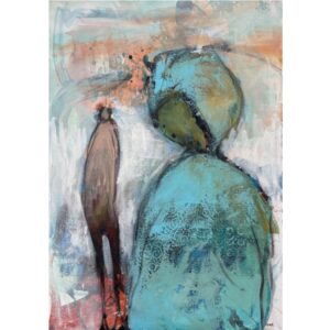 Maleri af Hoier Art i gyldne og blå farver