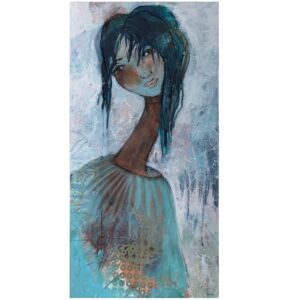 maleri af kvinde i blå nuancer fra hoier art