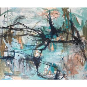 abstrakt malerier i lyse og blålige nuancer