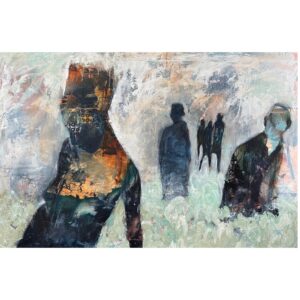 maleri af mennesker i lyse og gyldne farver