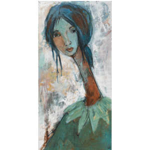 langhalset kvinde malet i blå og grønlige farver fra Hoier Art