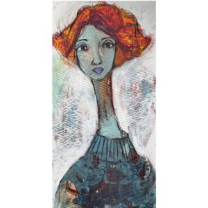 langhalset kvinde i orange og blå nuancer