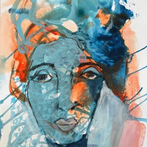 Paperart af kvinde i blå og orange nuancer