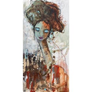 maleri af kvinde i bune og gyldne farver fra Hoier Art