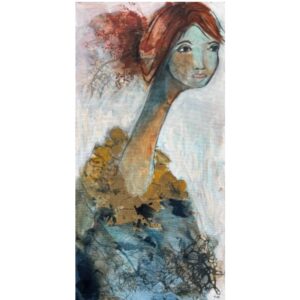 langhalset kvinde portræt fra Hoier Art. i gyldne nuancer.