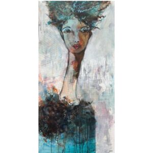 maleri af kvinde i blå og gyldne nuancer, fra Hoier Art