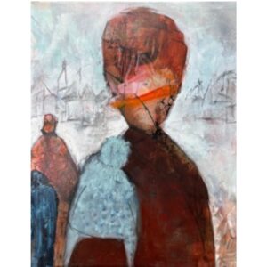 maleri fra Hoier art i brændte nuancer med mennesker