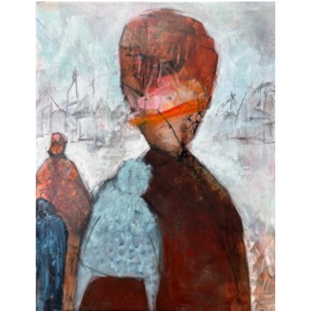 maleri fra Hoier art i brændte nuancer med mennesker